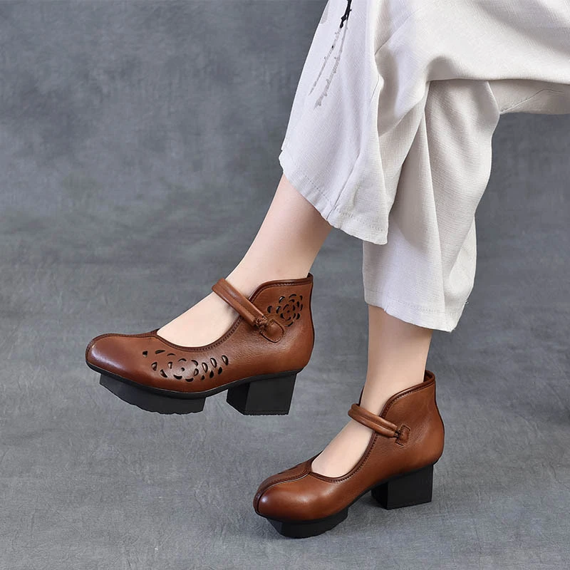 头层牛皮复古民族风单鞋2025春夏软底时尚百搭中老年妈妈鞋