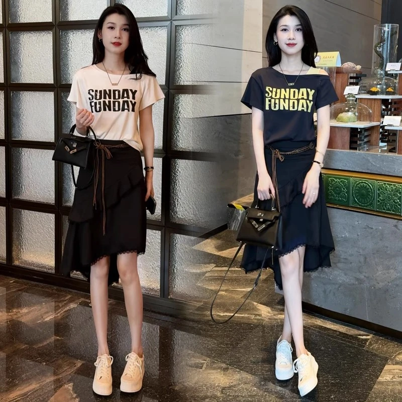 时尚套装裙女2025夏季新款洋气显瘦短袖T恤半身裙休闲减龄两件套