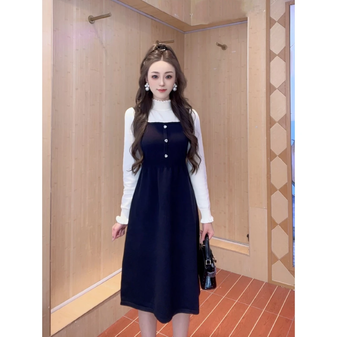 IEF/爱依服2025新款秋冬季小黑裙法式减龄毛织连衣中裙