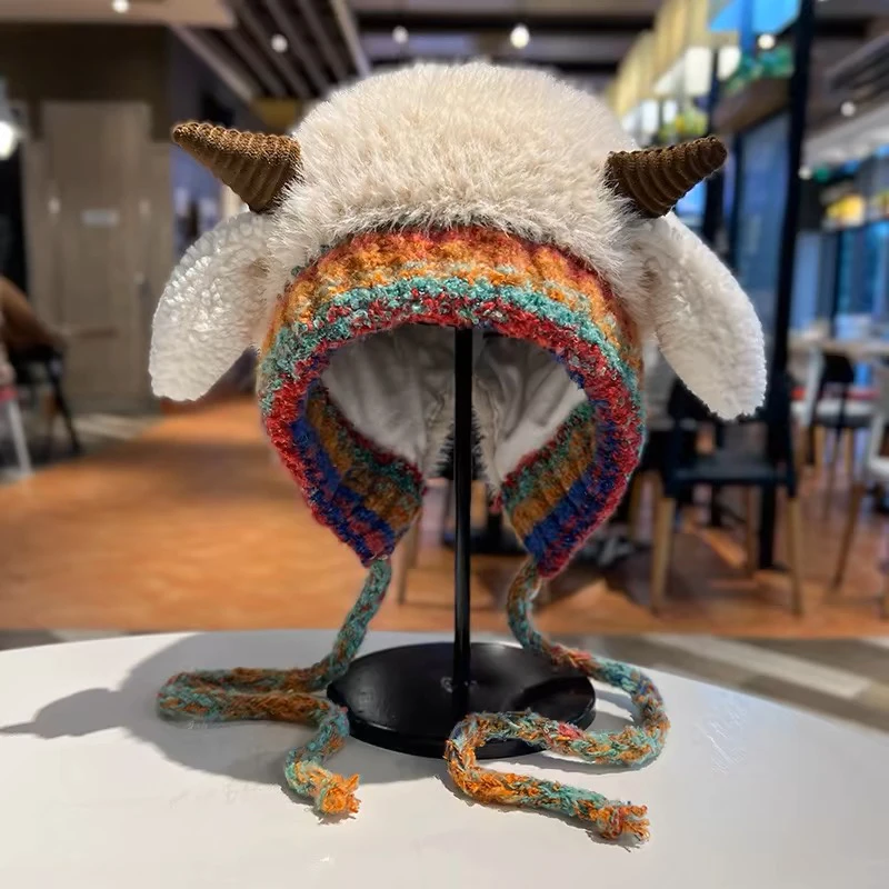 原创 /小羊加厚 骑行亲子款 新款可爱毛绒针织包头帽子保暖秋冬季