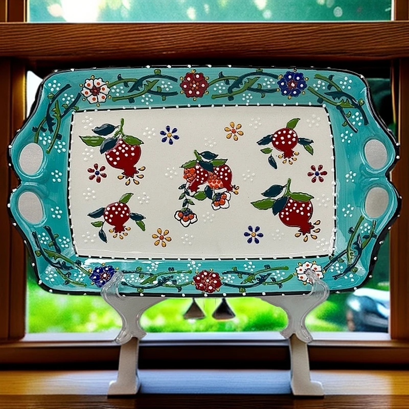 纯手工石榴花纹托盘1只