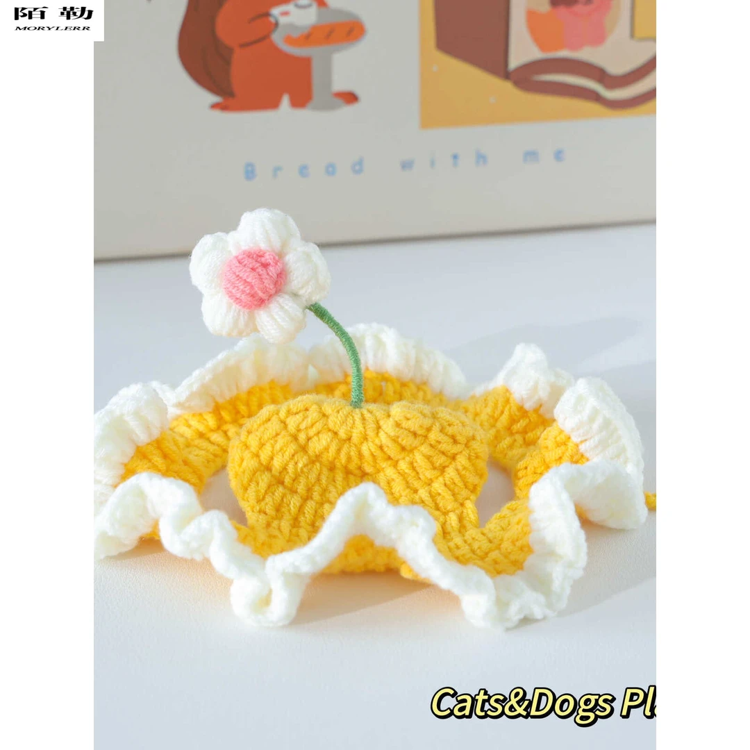 陌勒猫咪帽子针织可爱花朵草帽金渐层蓝白狗狗小型犬饰品拍照道具