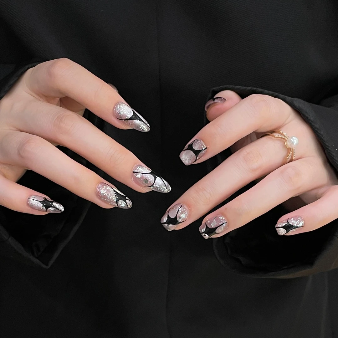 「S2100优雅裤衩子」个性手绘玻璃珠猫眼纯手工穿戴甲 18种甲型定制