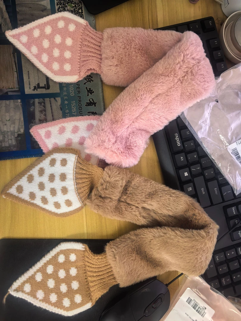儿童小围巾波点休闲风通用女厚款保暖围巾针织女士韩版加厚2025年