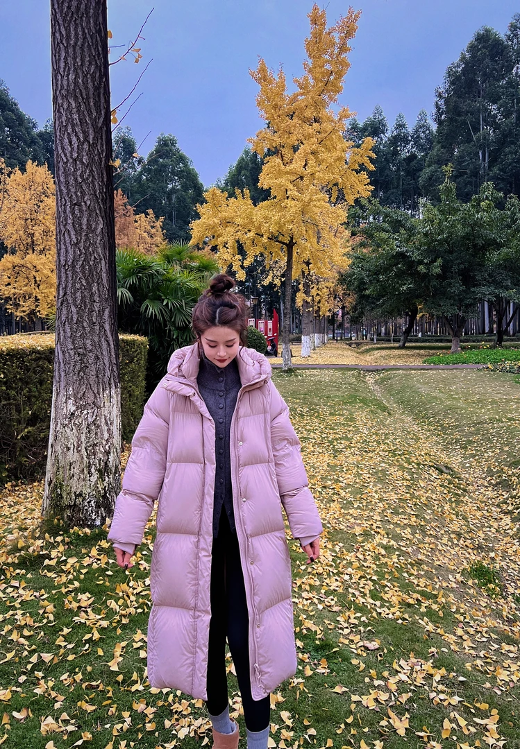 【新国标90白鸭绒】新款长款泡芙立领连帽羽绒服701