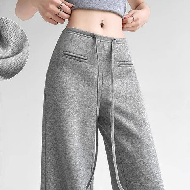 灰色运动裤微喇2025新款夏季美式直筒高腰显瘦垂感休闲喇叭裤百搭