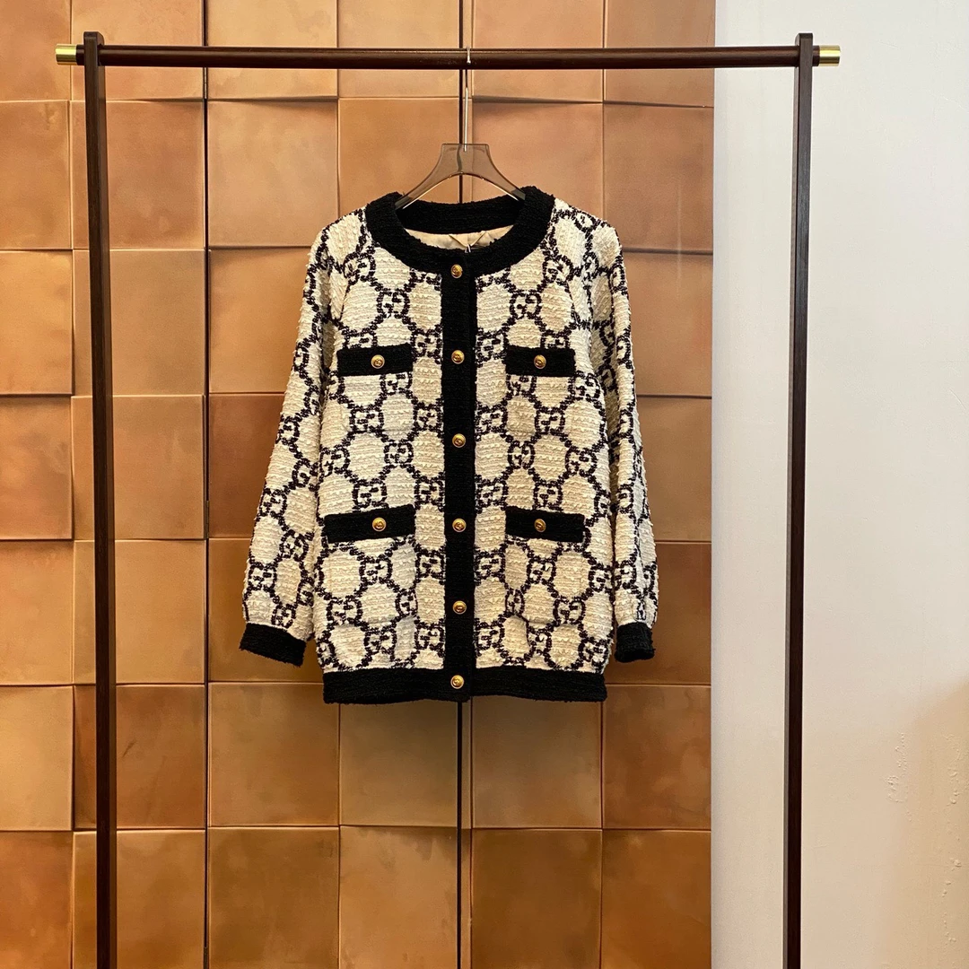 全新未使用 GUCCI/古驰 爆款黑白老花满印小香风外套/38码/29795