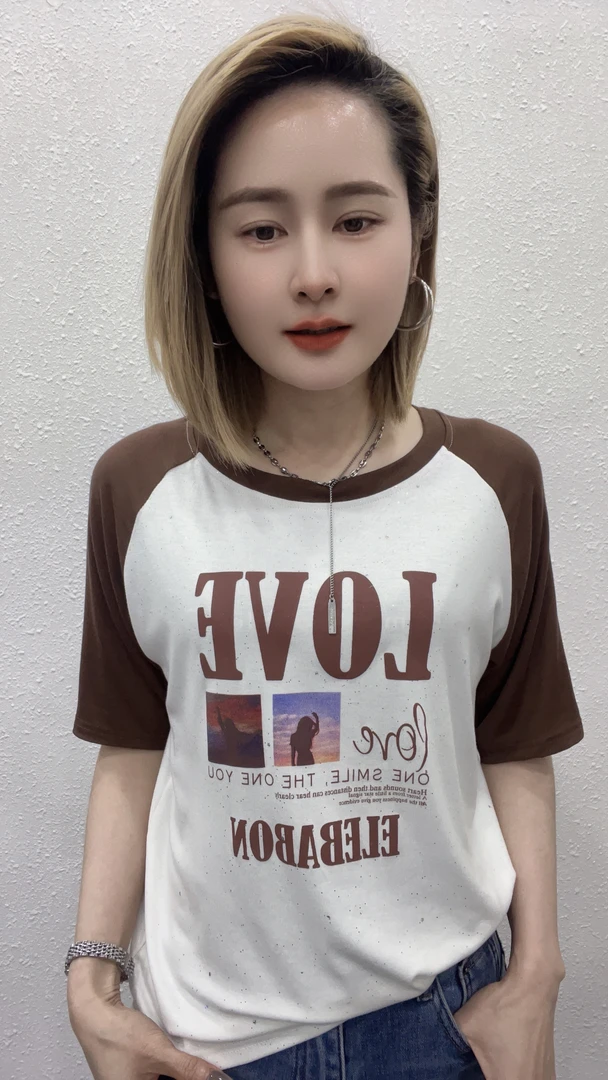 cjx221-夏季新款短袖拼接潮流插肩袖女百搭上衣