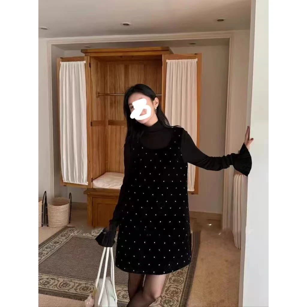 婷婷专属冬上新闪闪丝绒裙韩版加厚背心连衣裙+打底衫两件套30474