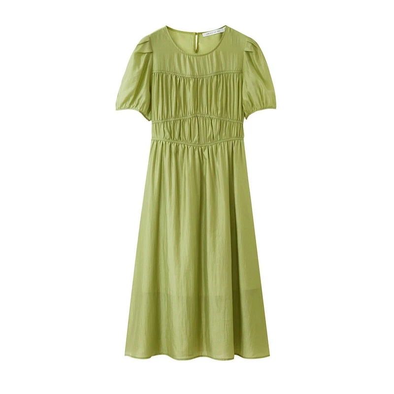 SYJ果绿莱赛尔连衣裙独特别致天丝收腰连衣裙11156