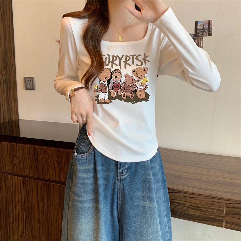 初秋新款大码胖mm显瘦洋气减龄宽松遮肚百搭长袖T恤打底上衣12936