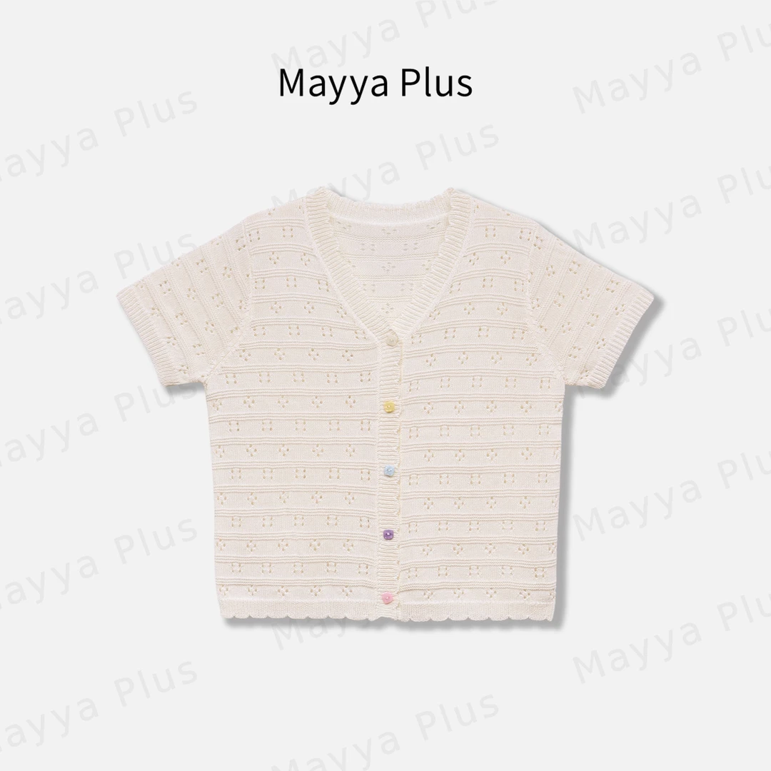 【西柚】Mayya Plus麦芽定制法式温柔蕾丝花边气质针织短袖32527250