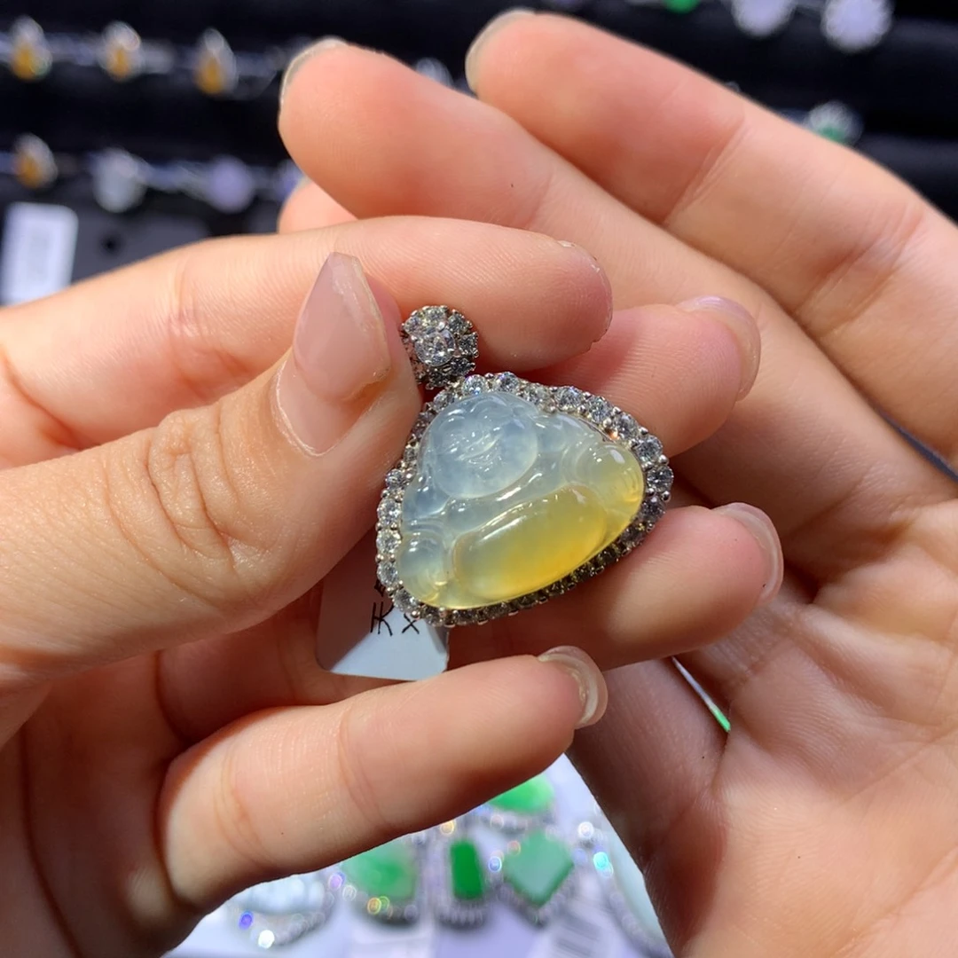 银S925镶嵌翡翠耳饰天然翡翠
