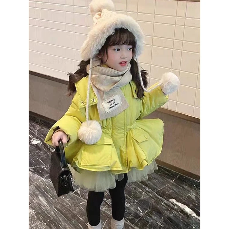 巴拉女童冬季羽绒服冬装新款洋气儿童秋冬网纱女童90白鸭绒