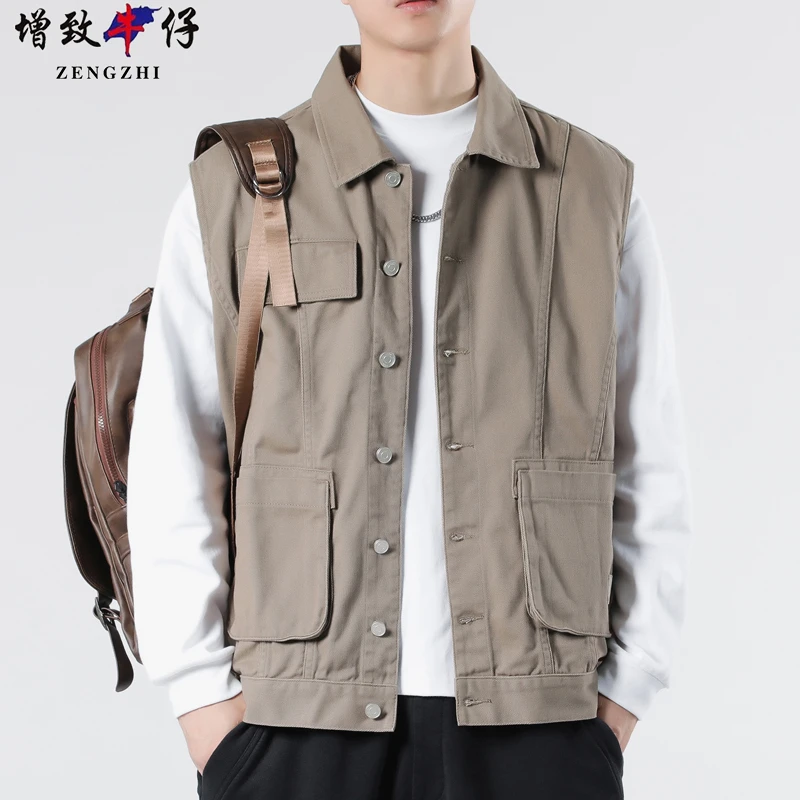 ZENGZHI/增致牛仔春秋季休闲外套男士工装上衣服夹克上装背心马甲