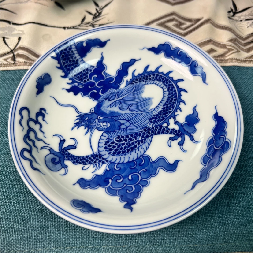 手工手绘青花瓷茶承-龙