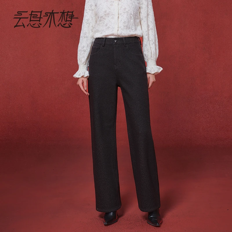 Ysimo-X云思木想 梦瑶星霜 新款百搭黑色直筒加厚休闲裤14321