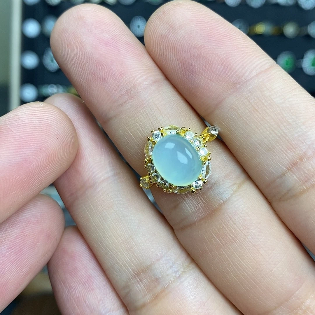 岫玉银S925镶嵌戒指