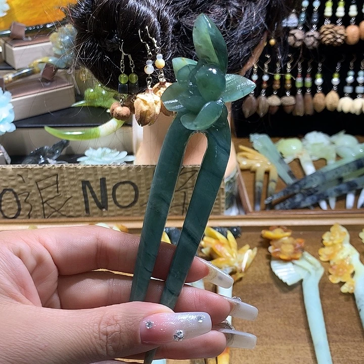 蛇纹石玉合金发饰