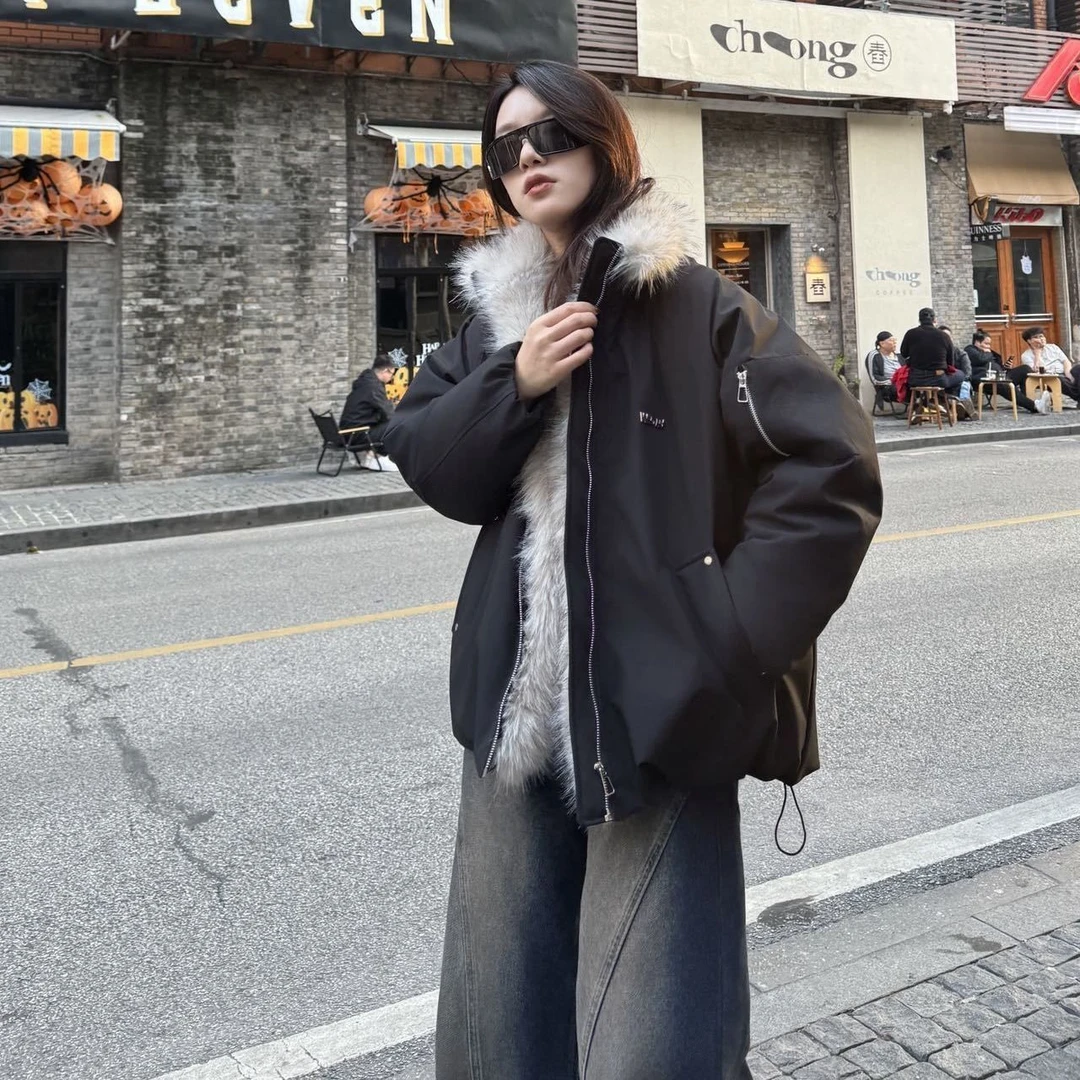 415区8603黑色宽松ins短款宽松型中长款潮流