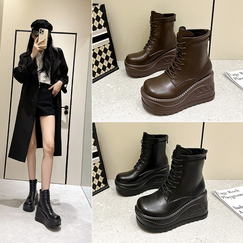 厚底新款马丁靴时尚显瘦潮短靴英伦风女厘米增高坡跟女短靴