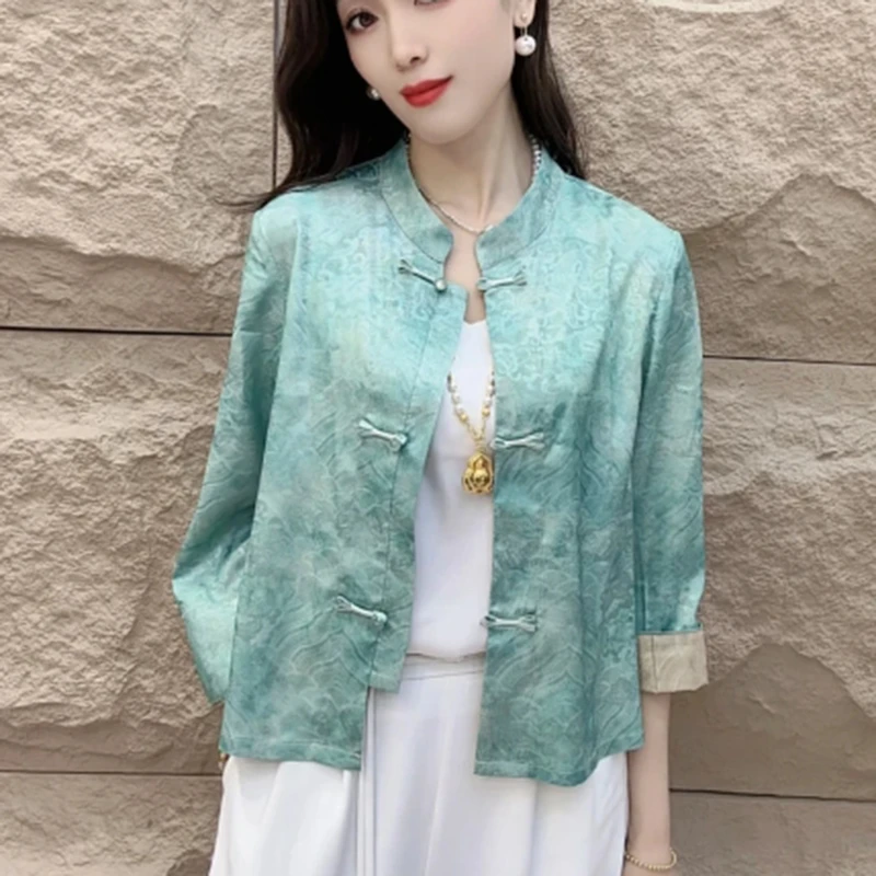 新中式2025春夏新款时尚休闲国潮风九分袖小香风上衣女外套