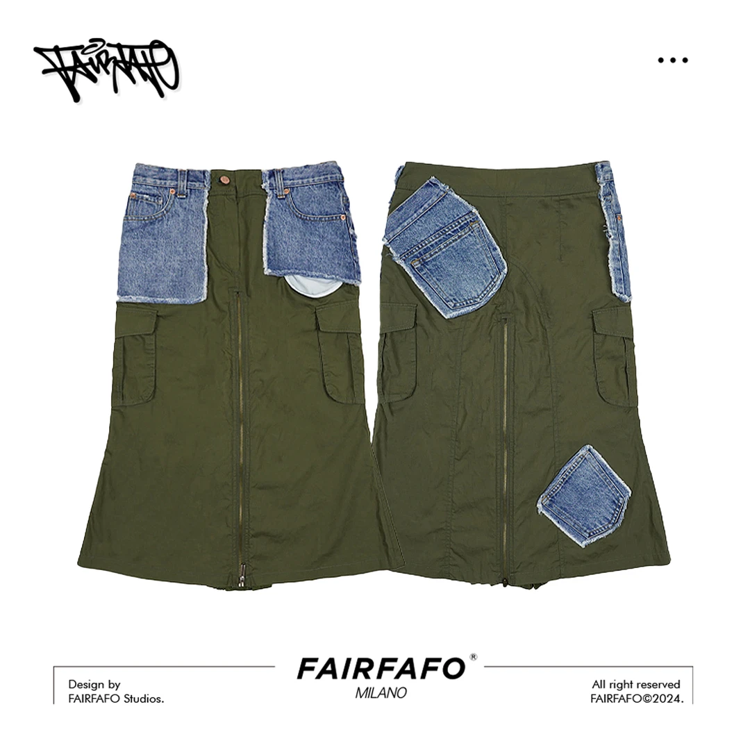 FAIRFAFO林肉肉【拼接工装风裙子】22QZ883女款夏季时尚拼接半身裙