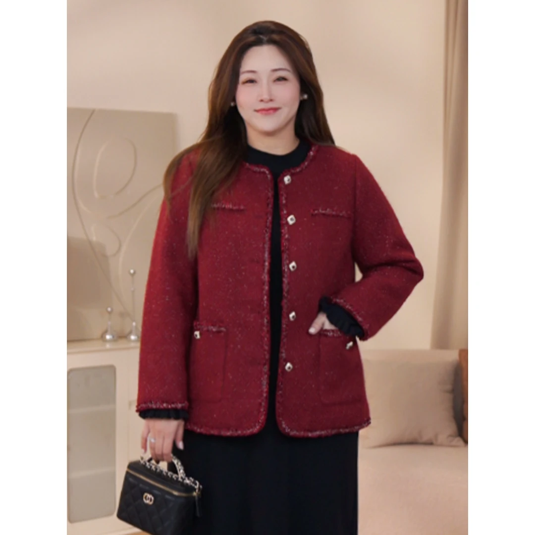 【亮丝粗花呢外套】MsShe大码女装冬装宽松加厚保暖外套S2512003