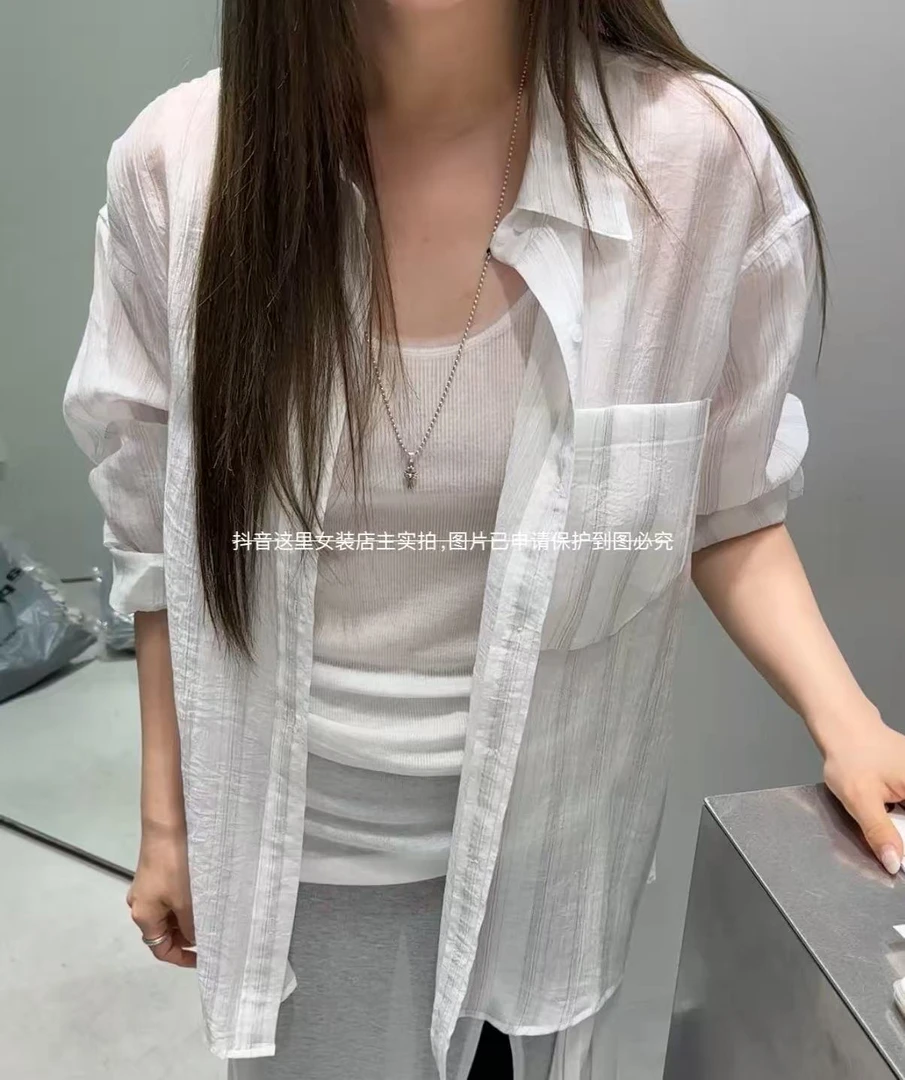 OD HERE  韩国自制防晒松弛条纹衬衫