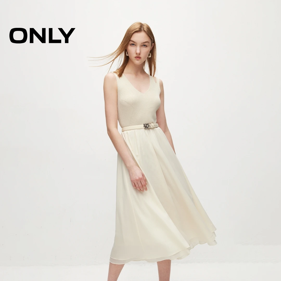 ONLY2025秋季新款气质拼接背心中长款A字修身连衣裙女|124207122