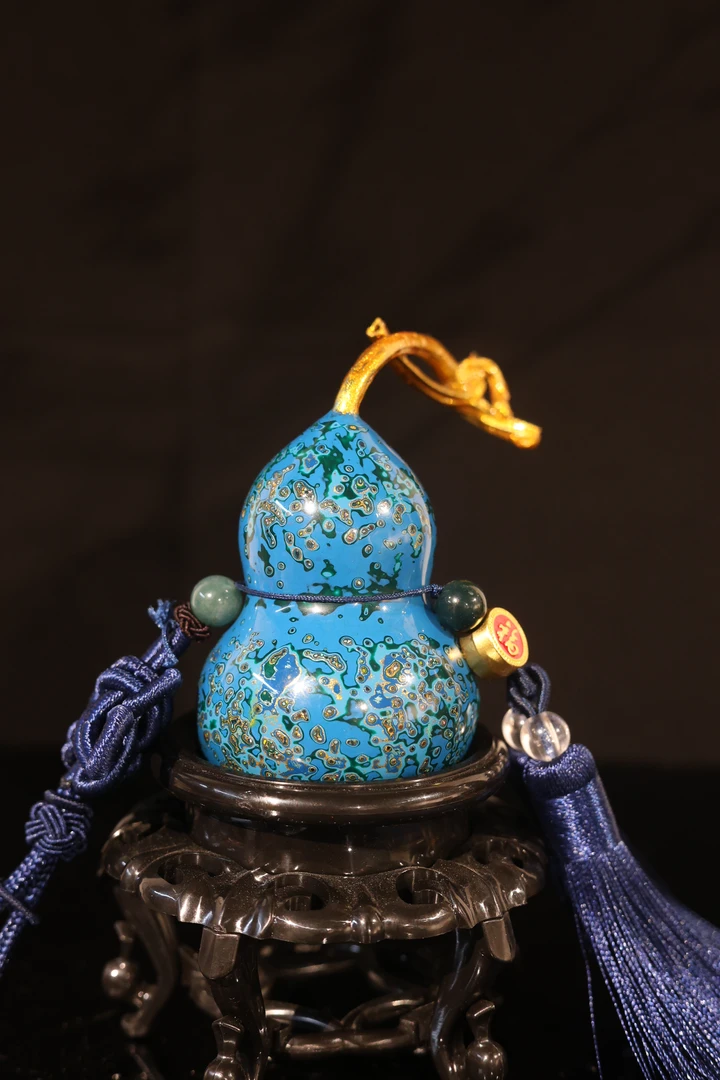 H004蓝色非遗手工大漆小葫芦挂件车挂工艺品福州漆器特色礼品