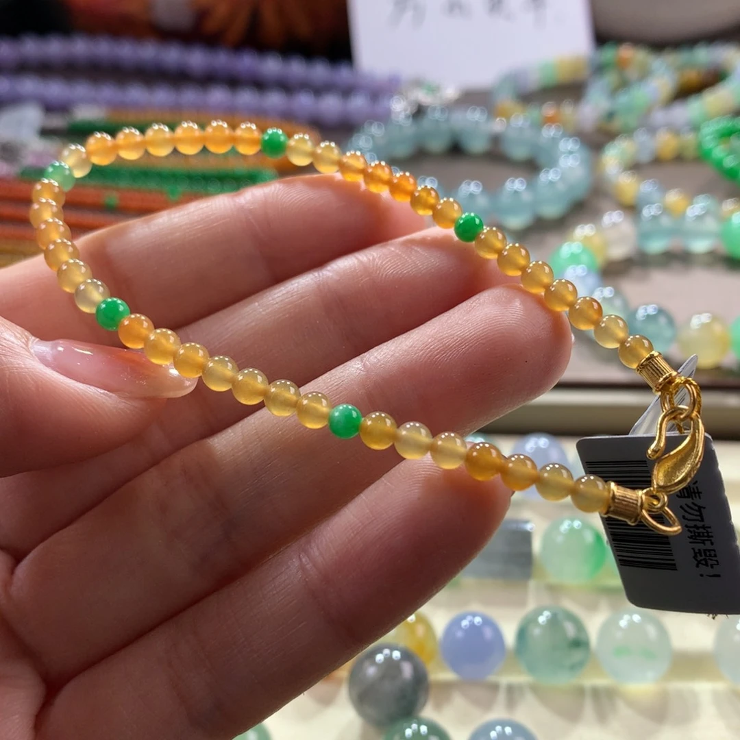 翡翠手链未镶嵌冰黄小米卡3.8