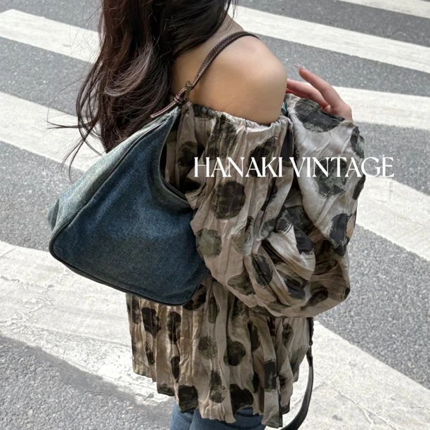 95新 FENDI/芬迪 花绮中古/芬迪牛仔单肩腋下包