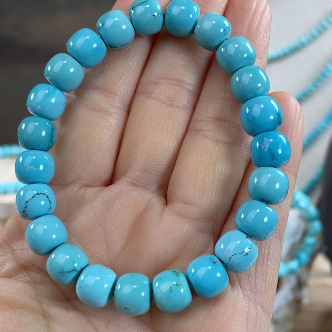 绿松石未镶嵌套链9加高蓝老型手串