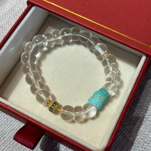小璐仙仙如意坊白水晶大肠配绿松石18K金手链