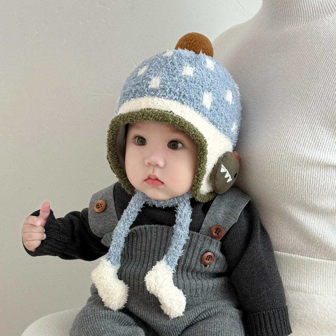 宝宝帽子秋冬季男女小童毛绒帽可爱婴幼儿护耳帽婴儿保暖毛线帽厚