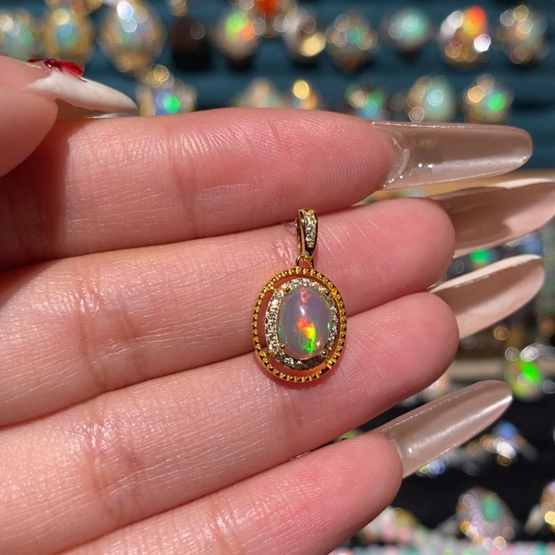 欧泊银S925镶嵌吊坠