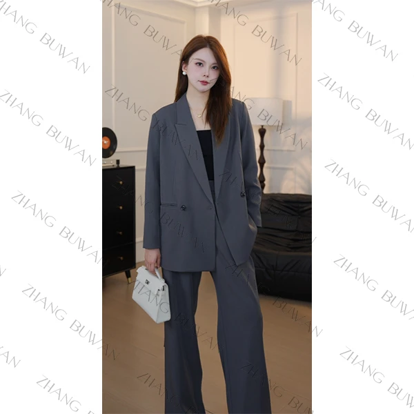 【张不晚专属】2025年秋季新款宽松枪驳领西装外套女系带小西服套装