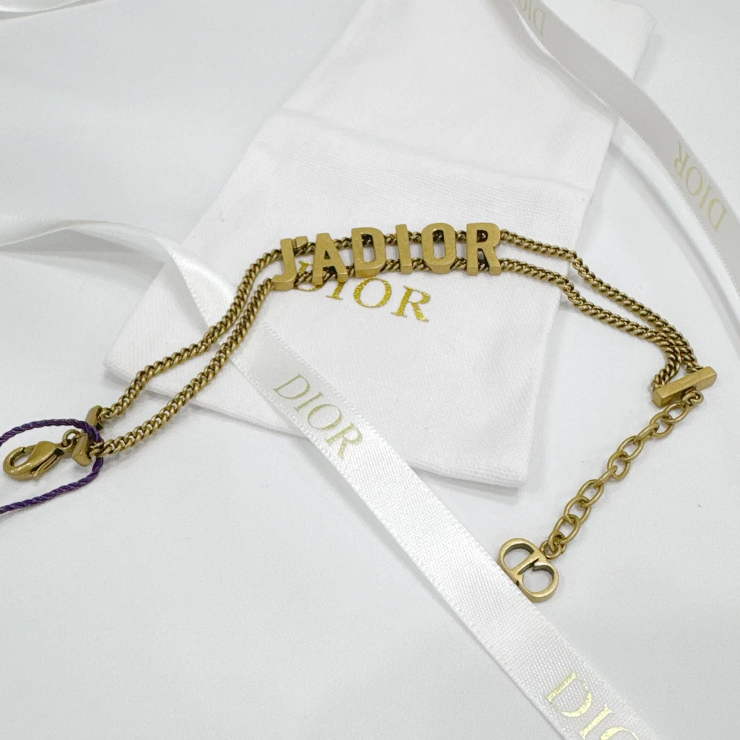 99新 DIOR/迪奥 时尚logo字母 仿古金饰金属 手链