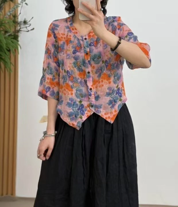 小版减龄竺麻上衣