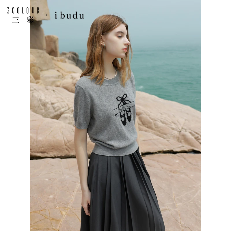 大瑶专属1066三彩新款圆领正肩短袖芭蕾风提花针B401A2001M20dbx