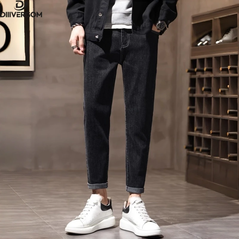 黑色牛仔裤男2025新款爆款修身小直筒秋季长裤子高端韩版潮流
