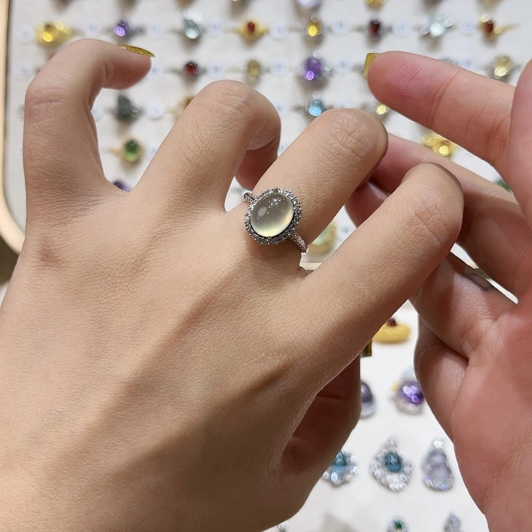 蛇纹石玉戒指银S925镶嵌