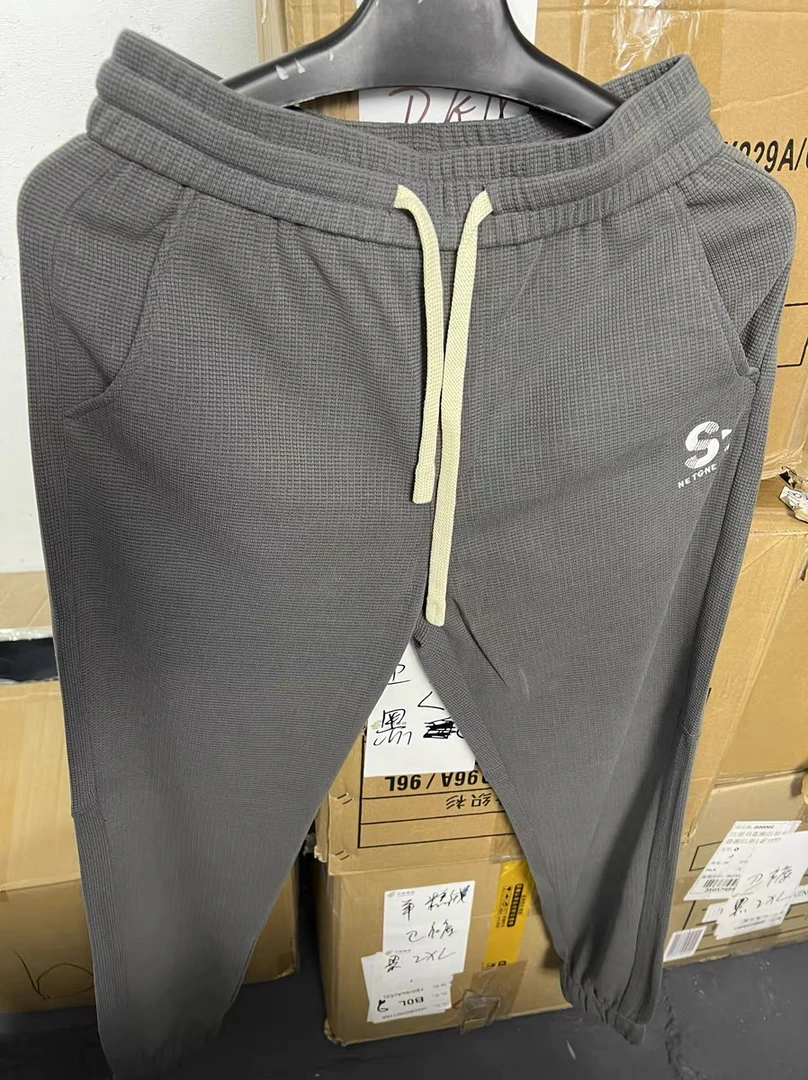 8305剪标H品牌撤柜休闲裤卫裤华夫格春夏薄款束脚裤男