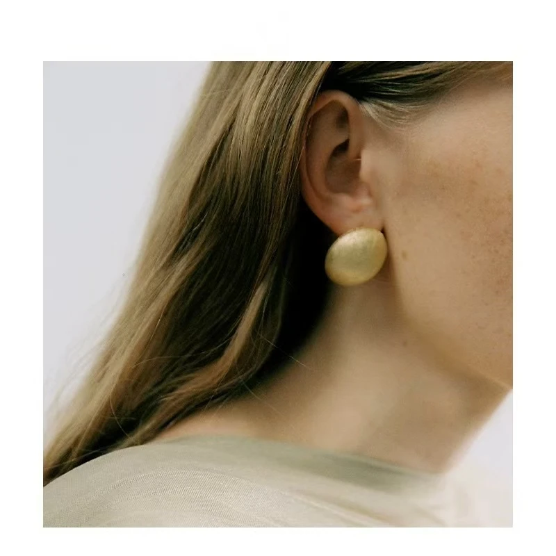 黄铜耳饰 法式复古小众设计光雾面手工拉丝圆圈气质百搭耳钉