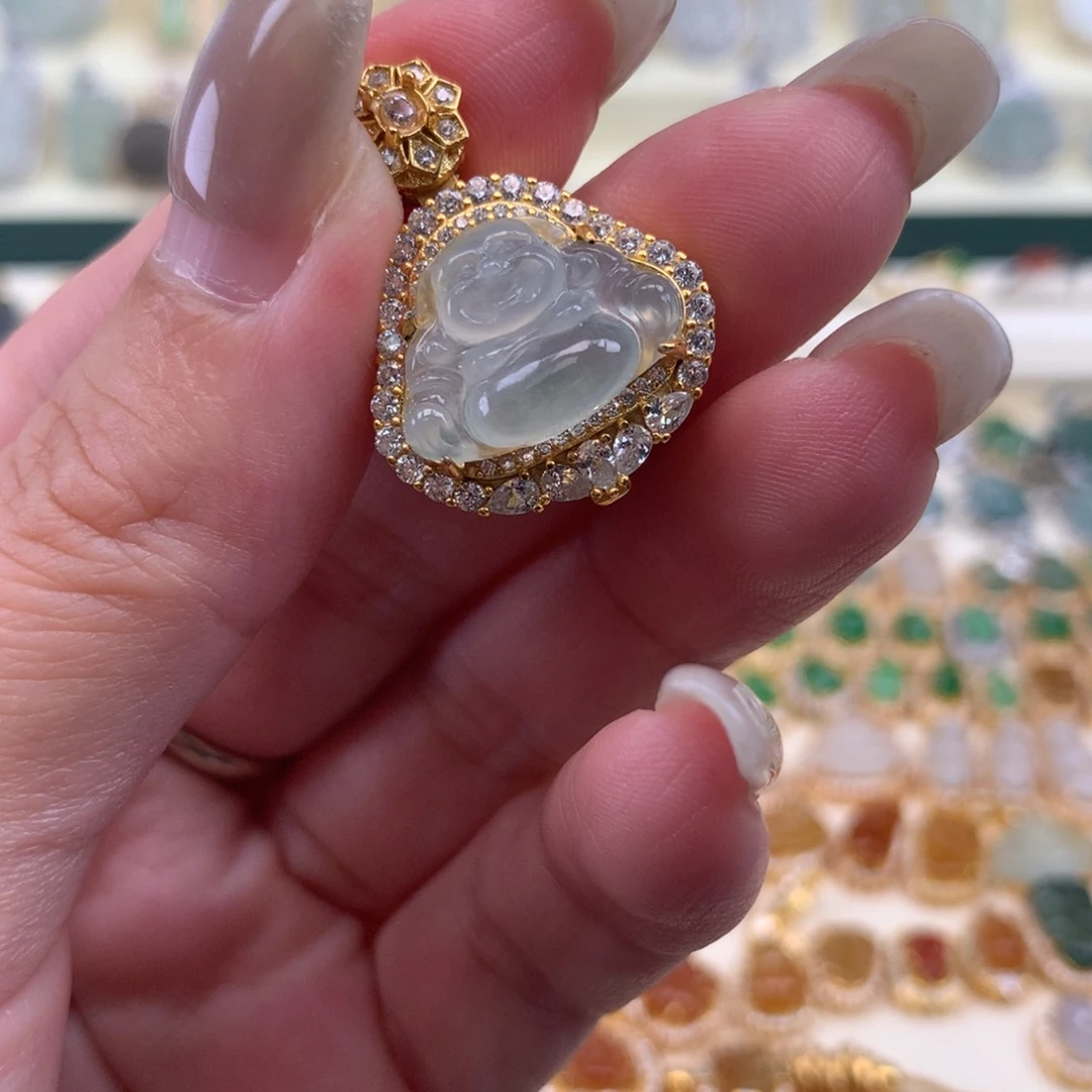 翡翠银S925镶嵌颈饰佛公