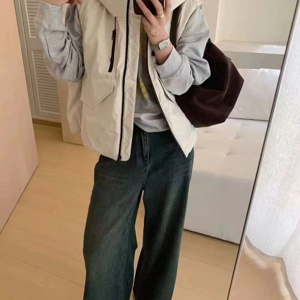 云朵定制 工装风大口袋百搭连帽拉链马甲外套IV19