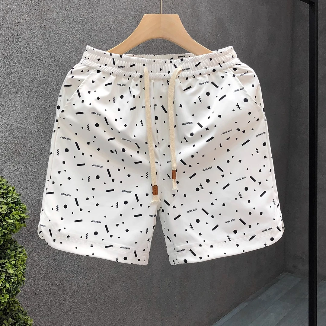 好看潮牌短裤男夏季薄款波点印花五分裤宽松休闲速干外穿沙滩裤