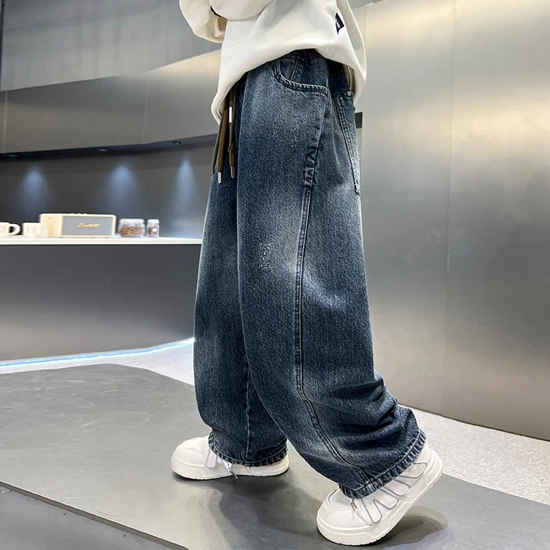 男童春秋款2025新款秋季儿童裤子中大童装男孩休闲弹力牛仔裤