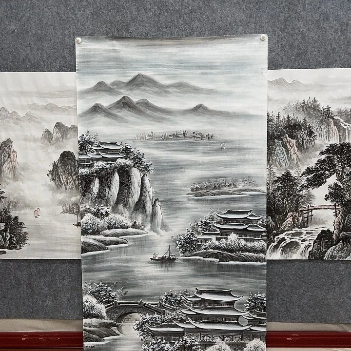 国画手绘国画瑞雪紫阁图